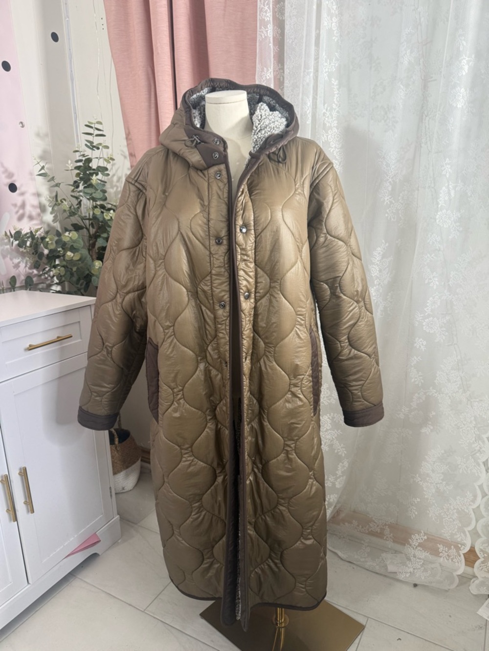 TODD SNYDER Insulated Quilted Long Coat with Hood - Olive Brown NWOT BIN#20